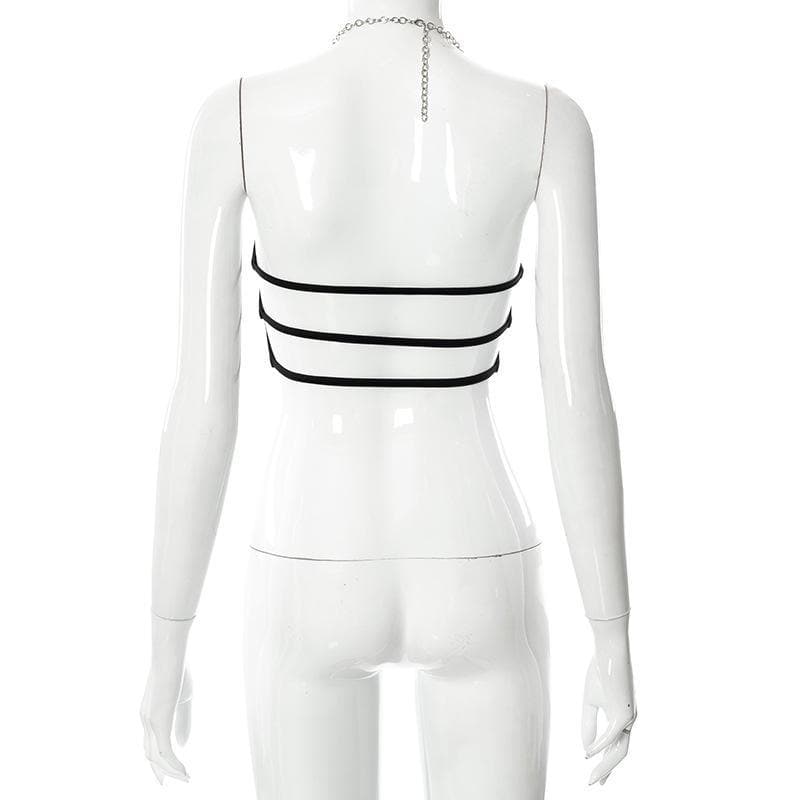Metal chain hollow out solid crop halter cut out top