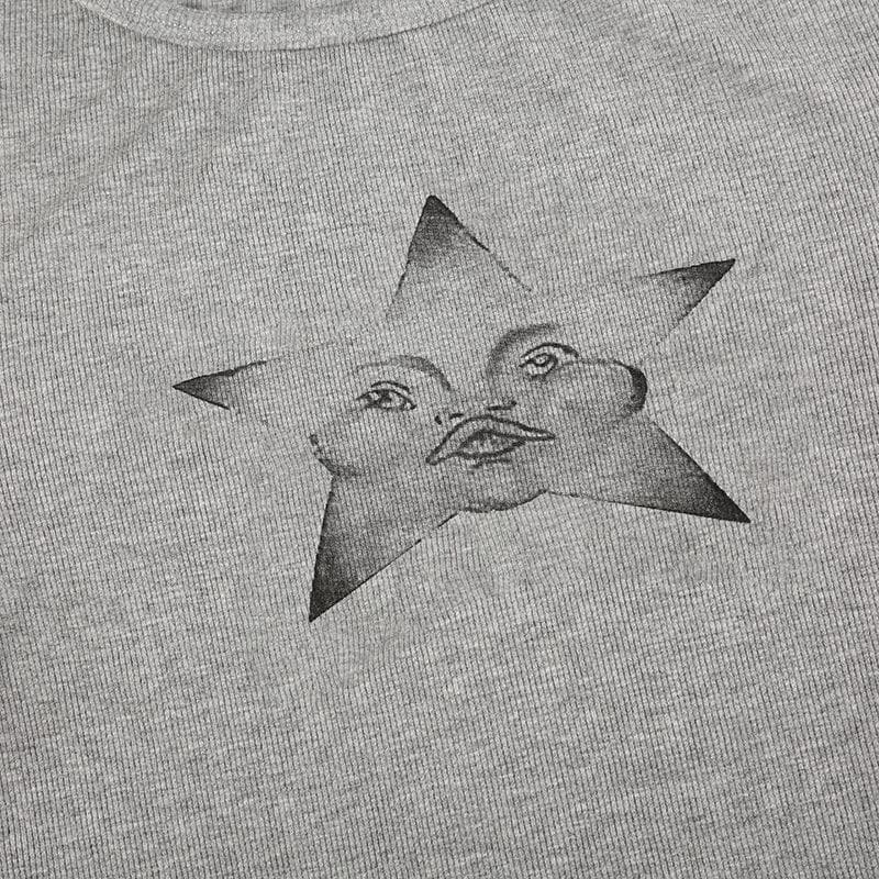 Star pattern long sleeve crewneck contrast top