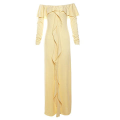 Ruffle off shoulder long sleeve backless solid maxi dress