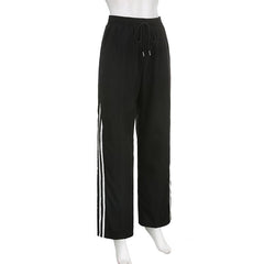 Contrast striped ruched self tie sports pants