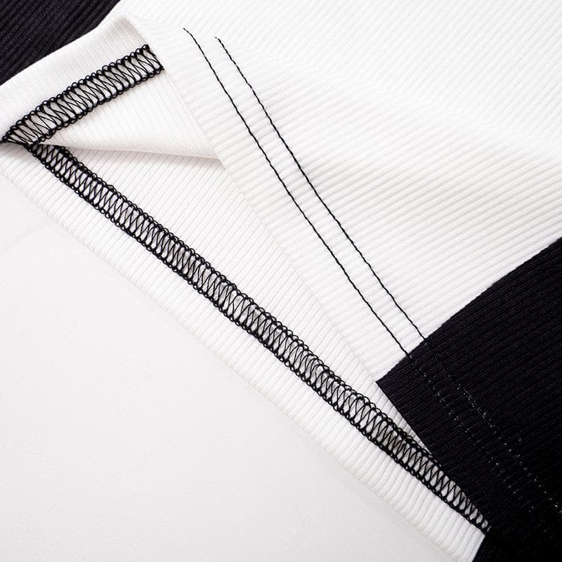 Ribbed contrast short sleeve "A" pattern crewneck top