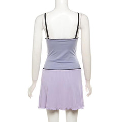 Lace ruffle patchwork ribbedribbed cami mini dress