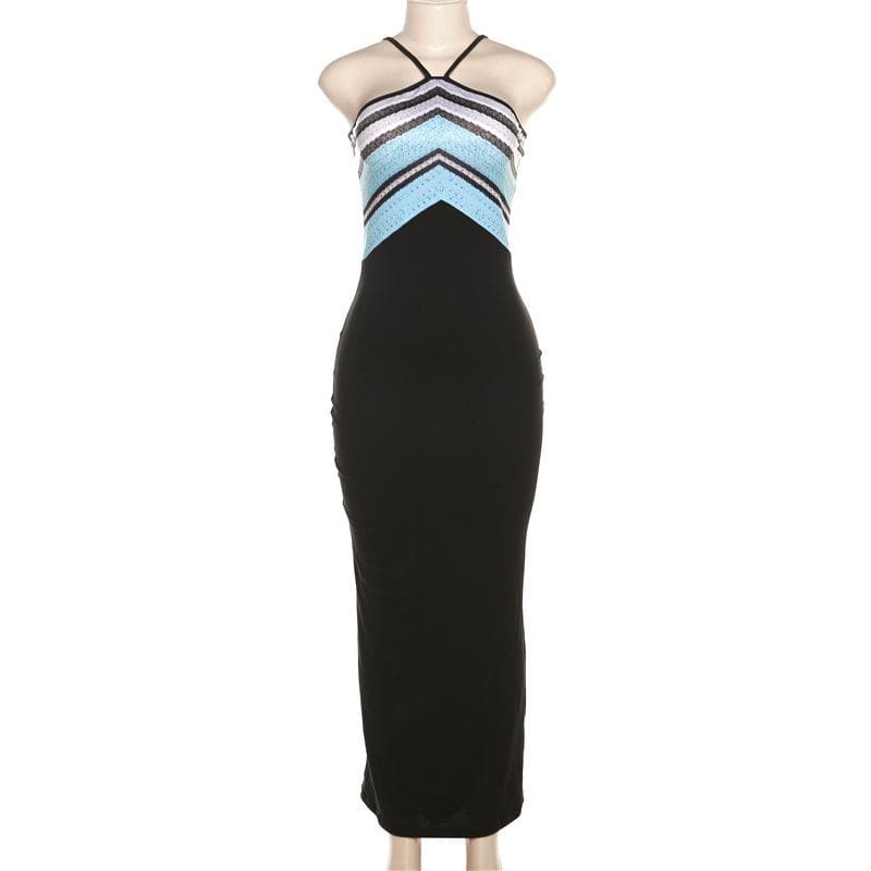 Contrast print sleeveless backless maxi dress