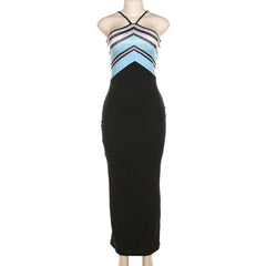 Contrast print sleeveless backless maxi dress