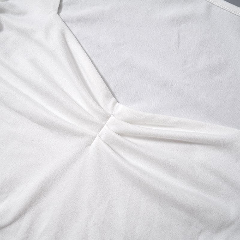 Square neck ruched long sleeve slit solid top
