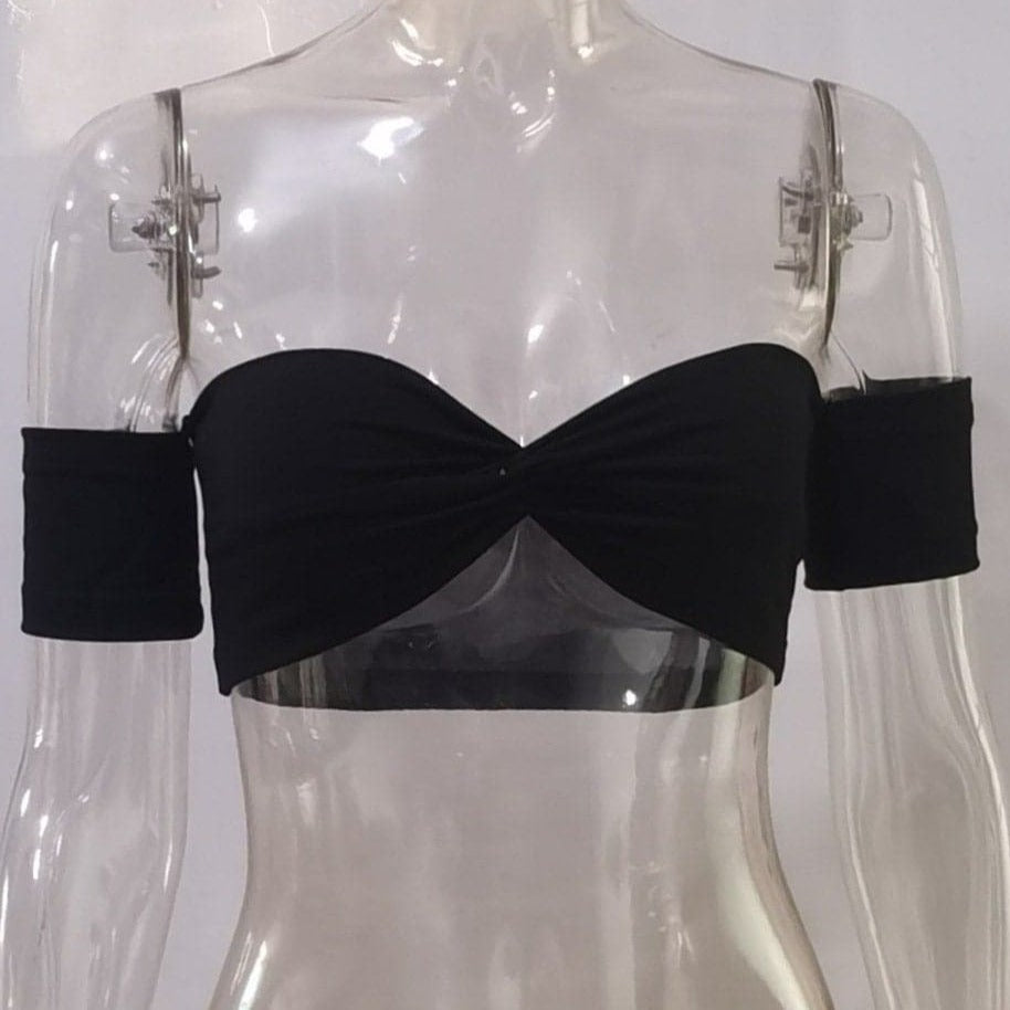 Off shoulder solid knotted tube top