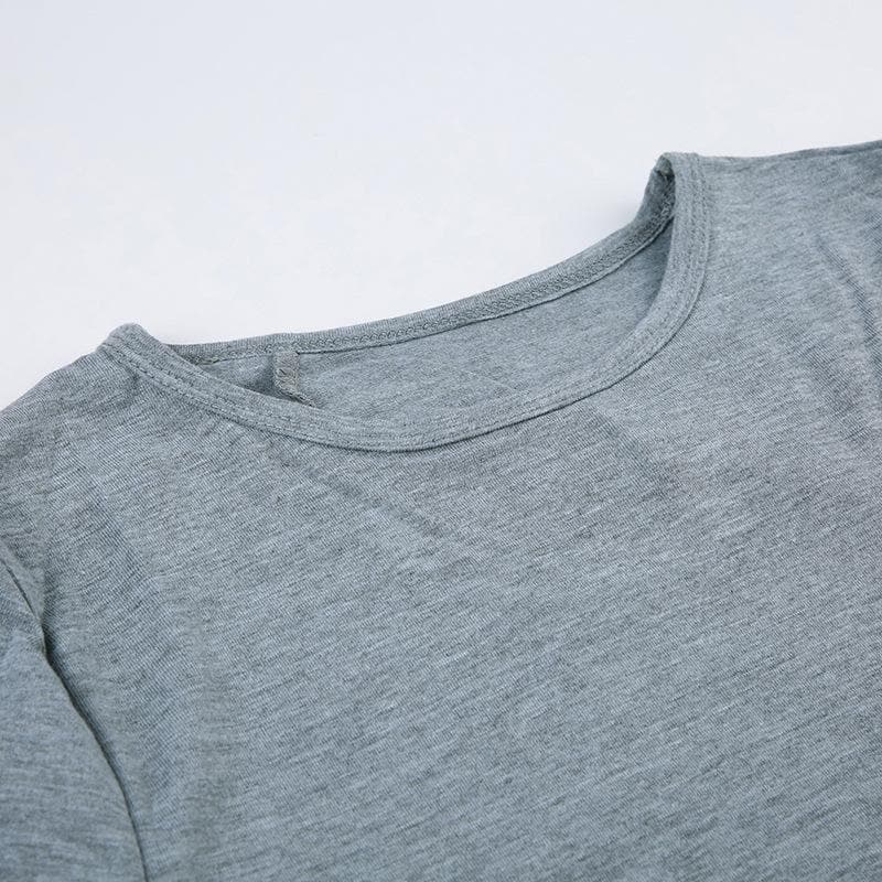 Solid long sleeve backless crewneck top