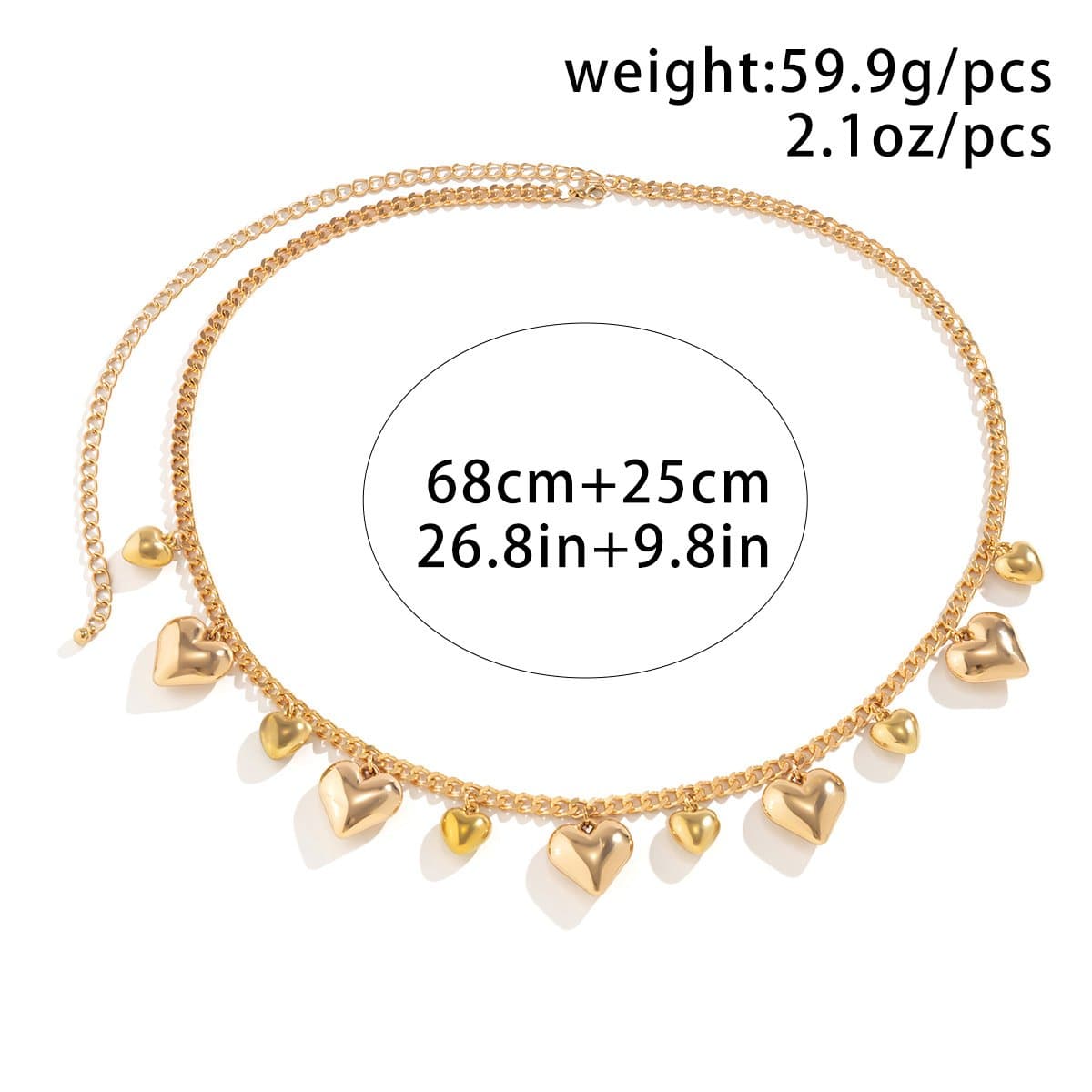 Solid heart pendant waist chain