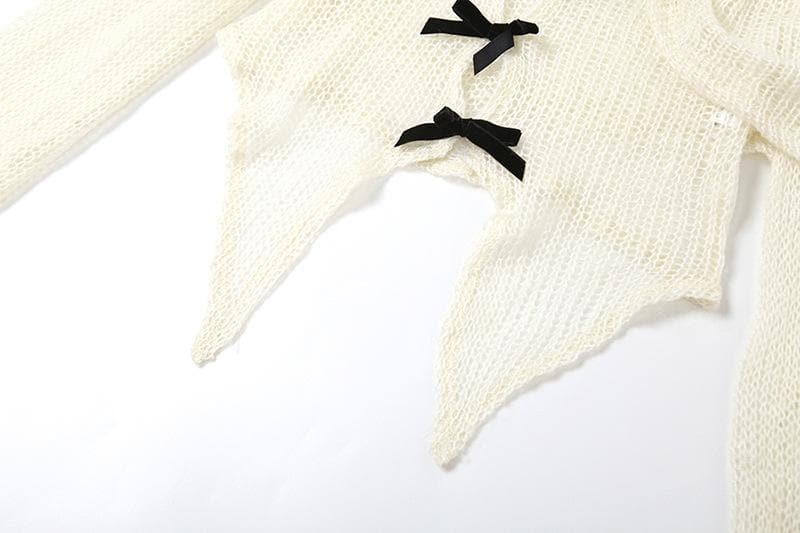 Off shoulder bowknot long sleeve contrast backless top