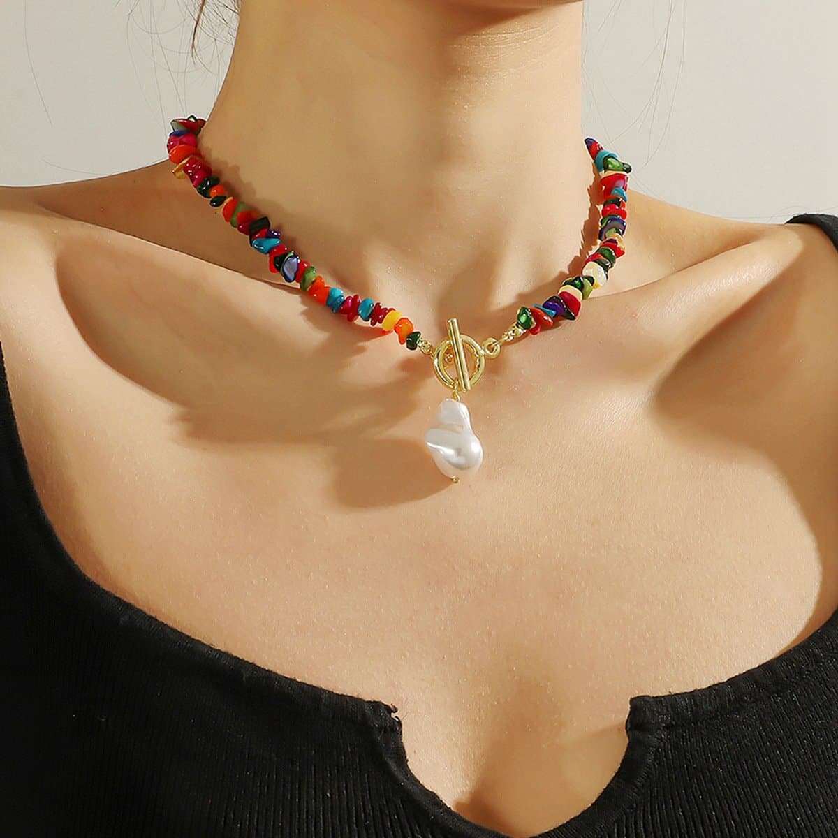 Stone beaded multicolor pendant necklace