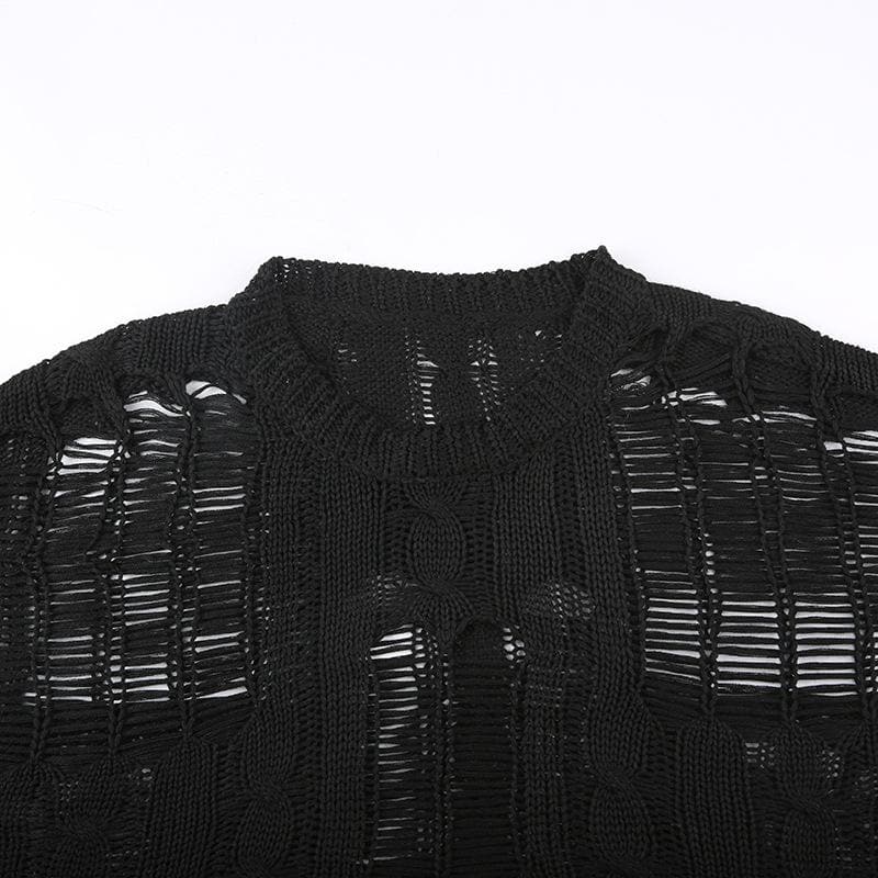 Solid hollow out crochet long sleeve round neck cut out top