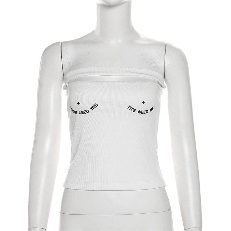 Ribbed embroidery hollow out backless tube cut out top