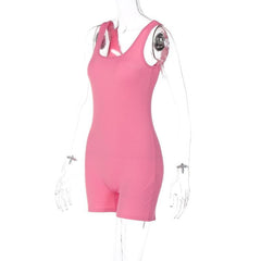 Ribbed sleeveless u neck solid romper
