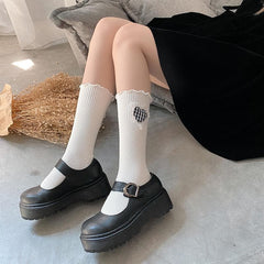 Ruffle heart applique long socks