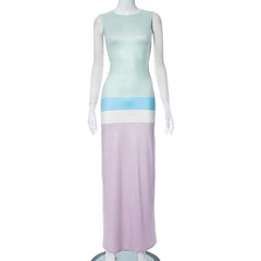 Sleeveless crewneck contrast striped maxi dress