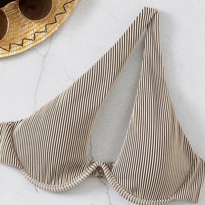 One shoulder hollow out solid irregular button 3 piece swimwear