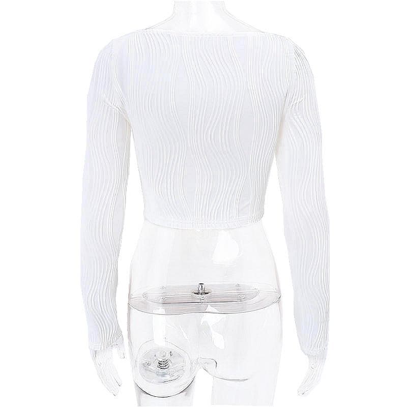 Textured u neck solid long sleeve corset crop top