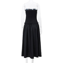 Smocked ruffle ruched lace up backless tube midi dress