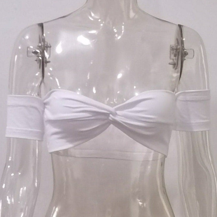 Off shoulder solid knotted tube top
