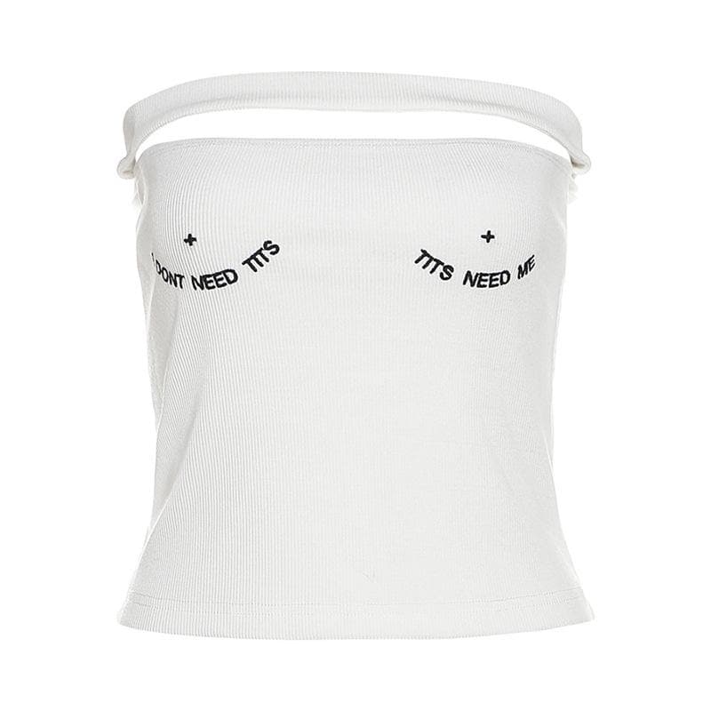 Ribbed embroidery hollow out backless tube cut out top
