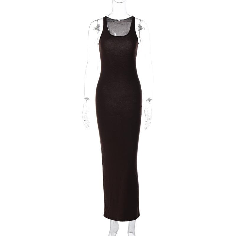 Solid u neck sleeveless maxi dress