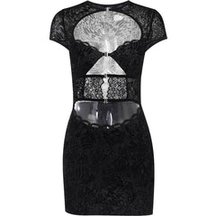 Button short sleeve hollow out textured mini dress