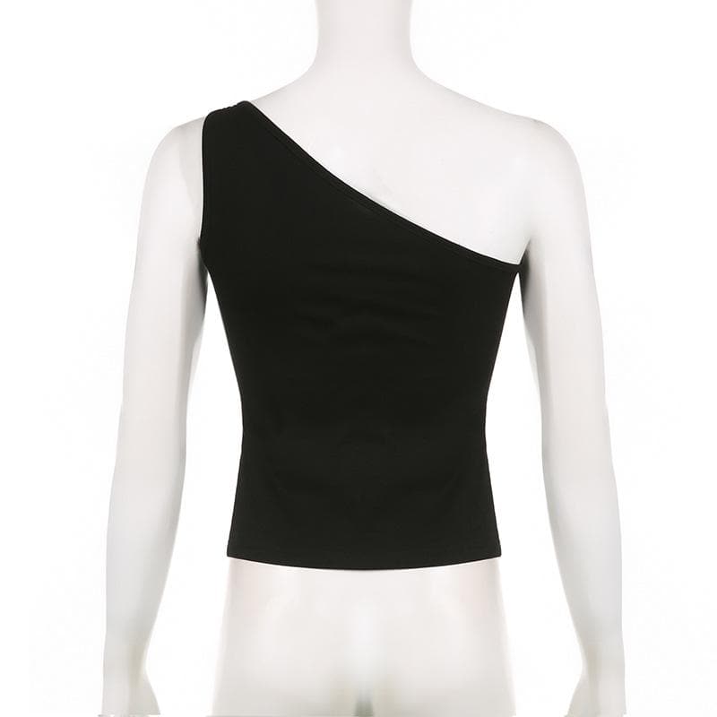 One shoulder sleeveless contrast print irregular top