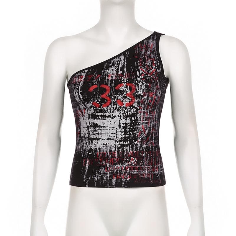 One shoulder sleeveless contrast print irregular top