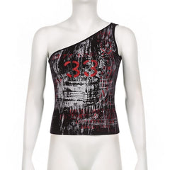 One shoulder sleeveless contrast print irregular top