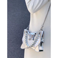 Butterfly applique beaded PU leather chain crossbody purses bag