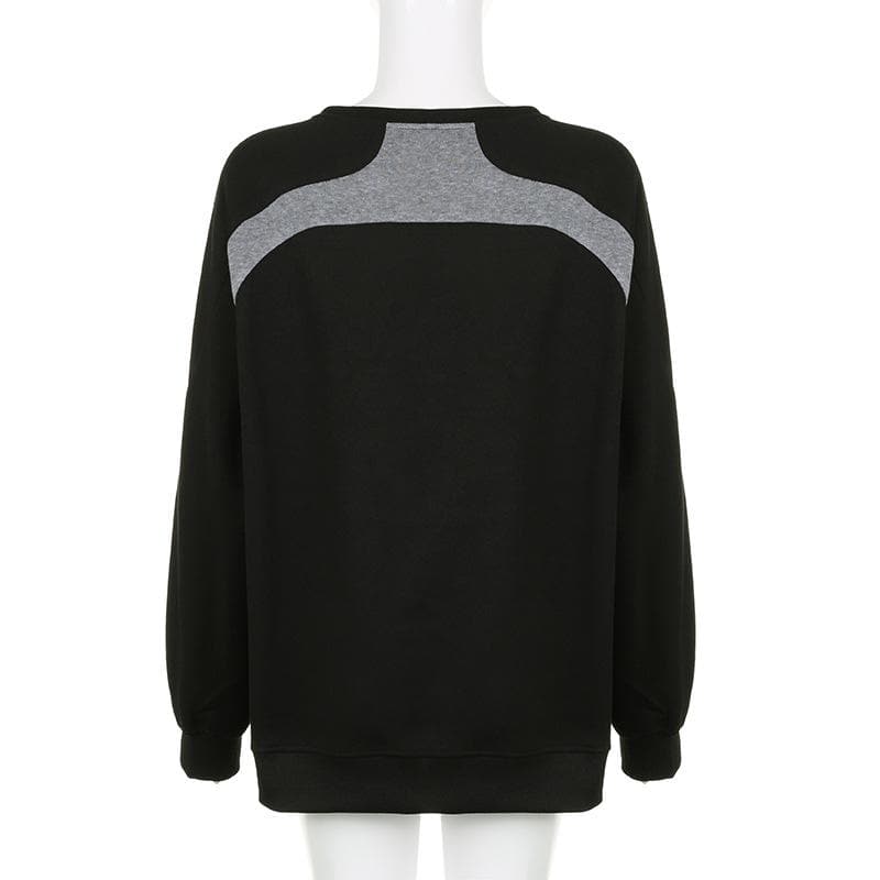 Patchwork long sleeve contrast round neck top