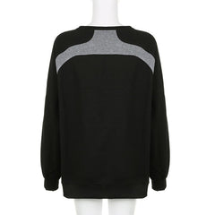 Patchwork long sleeve contrast round neck top