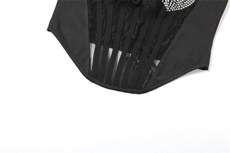 Sweetheart neck beaded bustier lace see through tube top