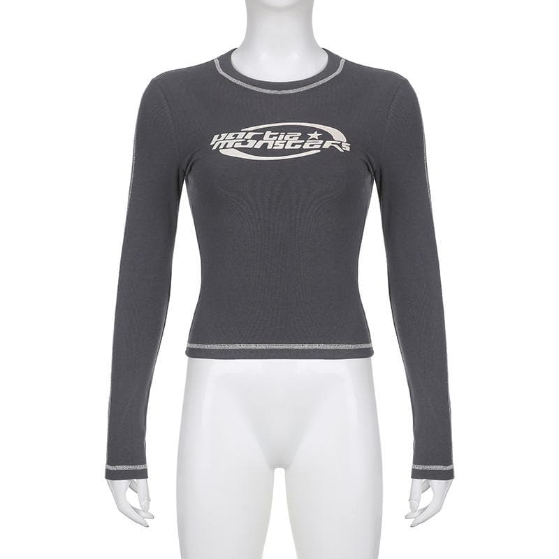 Stitch contrast long sleeve crewneck top