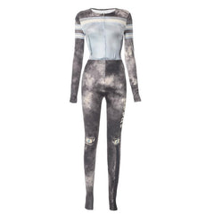 Tie dye contrast long sleeve gloves zip-up pant set