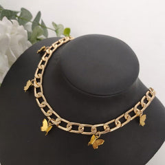 Butterfly pendant metal choker necklace