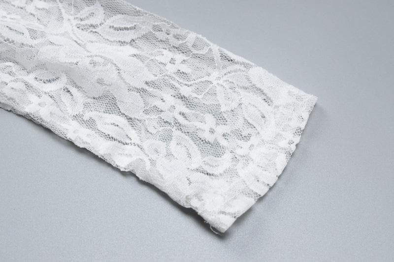 Off shoulder long sleeve lace see through solid crop top