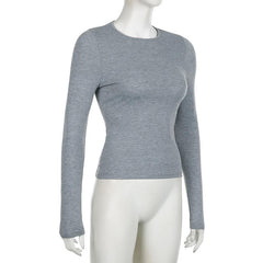 Solid long sleeve backless crewneck top