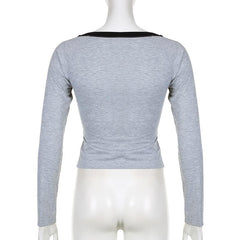 Contrast print v neck long sleeve top