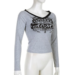 Contrast print v neck long sleeve top