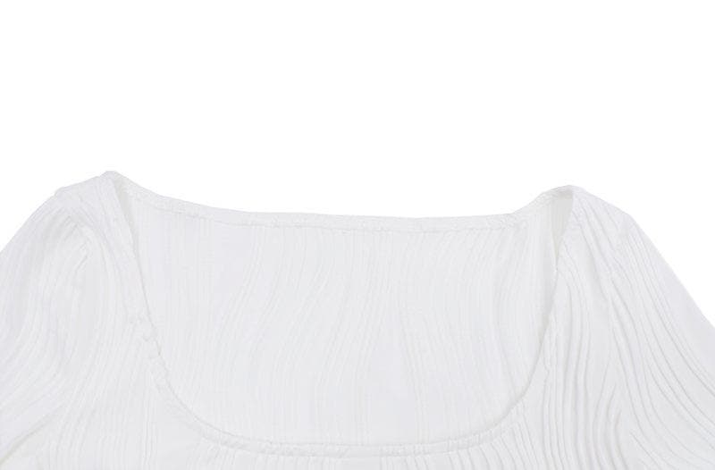 Textured u neck solid long sleeve corset crop top