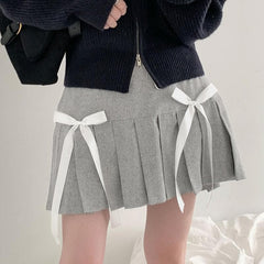 Pleated bowknot contrast high rise A line mini skirt