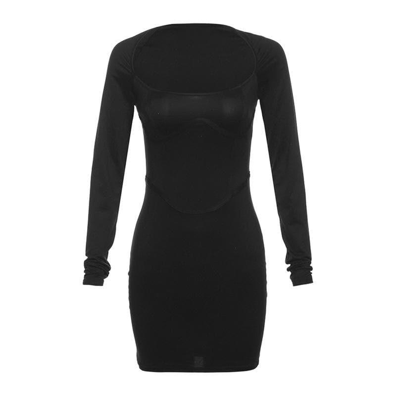 Square neck long sleeve solid corset mini dress