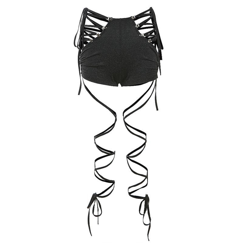 Lace up hollow out self tie drawstring high rise pant set