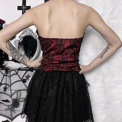 Sweetheart neck backless ruffle button corset contrast top