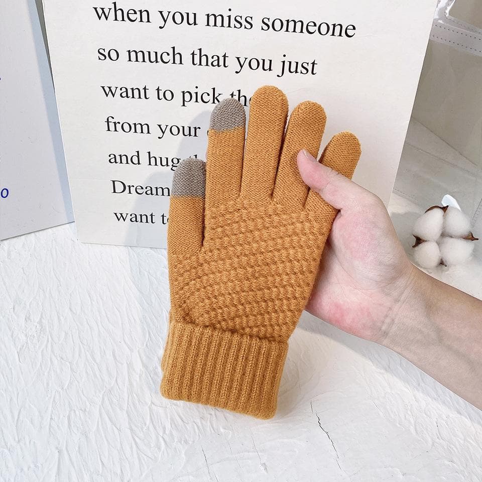 Touch screen plus fleece knitted full finger gloves