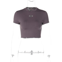 Short sleeve solid crewneck crop top