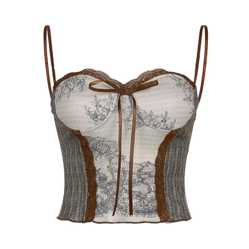 Lace hem contrast sweetheart neck patchwork cami top – Suncoy
