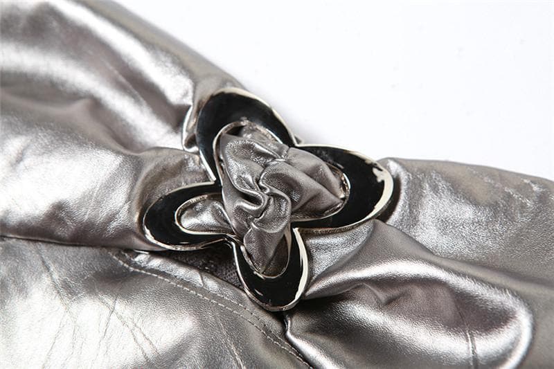 Solid metallic sleeveless zip-up hollow out buckle tube cut out top