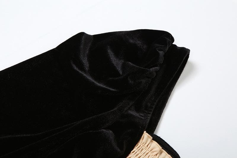 Smocked patchwork ruched contrast long sleeve velvet mini dress